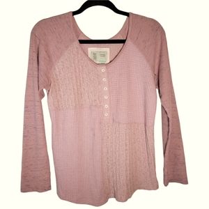 Anthropologie Saturday Sunday  pink waffle knit Henley top Size XS